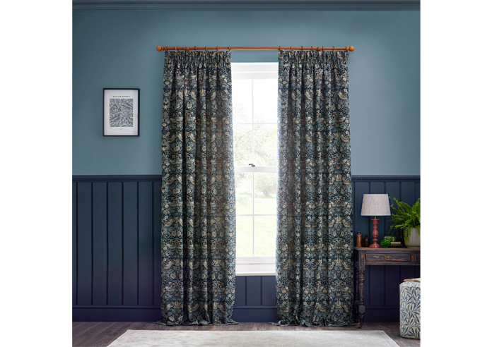Strawberry Thief Jacquard Pencil Pleat, Indigo - Ready Made Curtains - Image 7